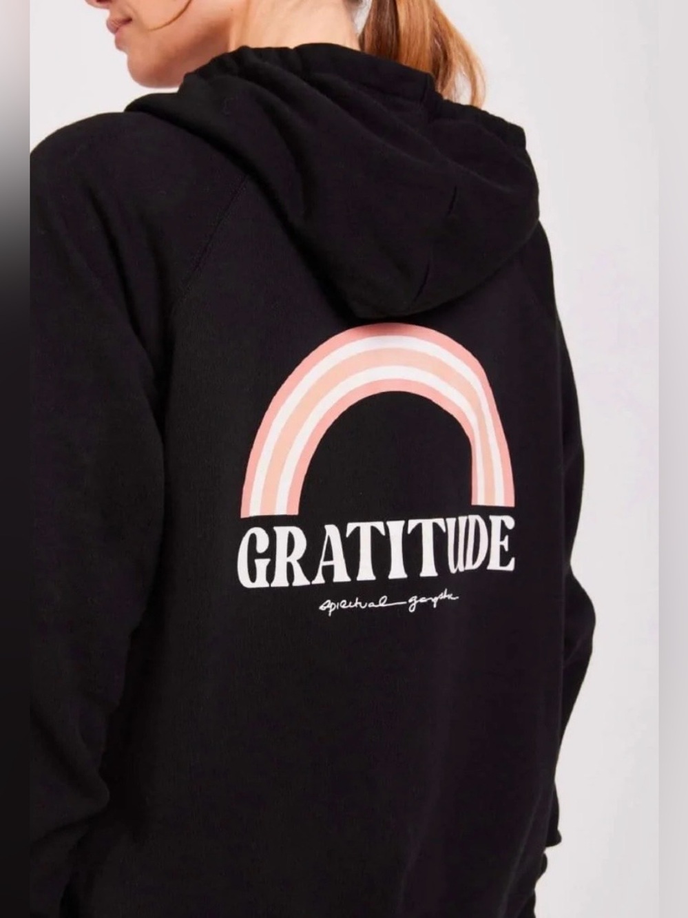 Spiritual Gangster Black Hoodie with Pink Rainbow "Gratitude"